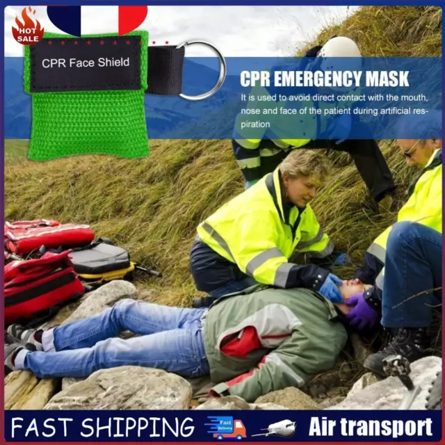 Keychain Resuscitator Face Shield Emergency First Aid CPR Mask (Green) FR