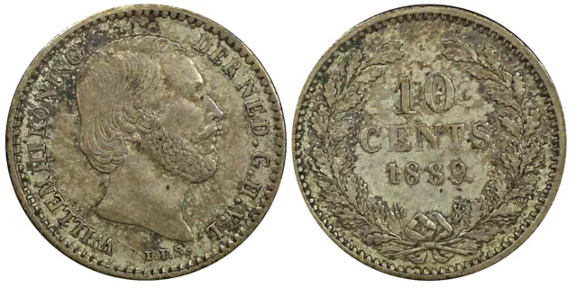 NETHERLANDS William III Silver 1889 10 Cents  KM# 80 (22 483)