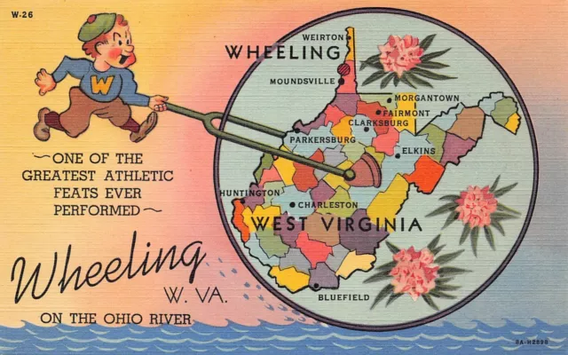Wheeling WV West Virginia State Map Bluefield Elkins Weirton Vtg Postcard C8