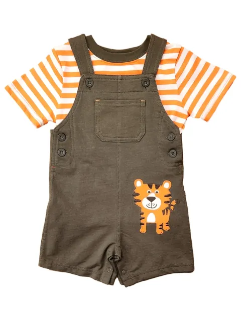 Carters Infant Boys 2pc Orange & Green Tiger Shortalls & Shirt Set