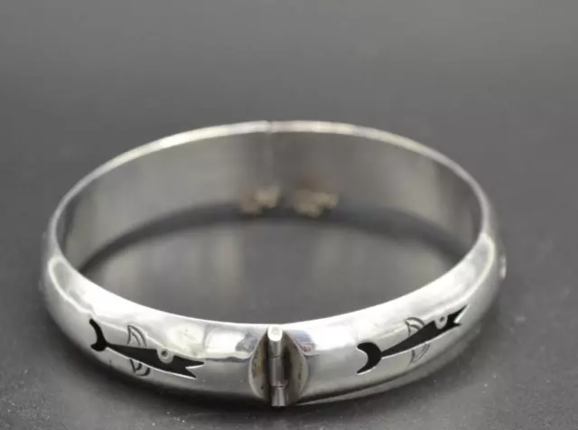 Vintage Mexican Taxco Sterling Cut-Out Fish Modern Style Hollow Bangle Bracelet