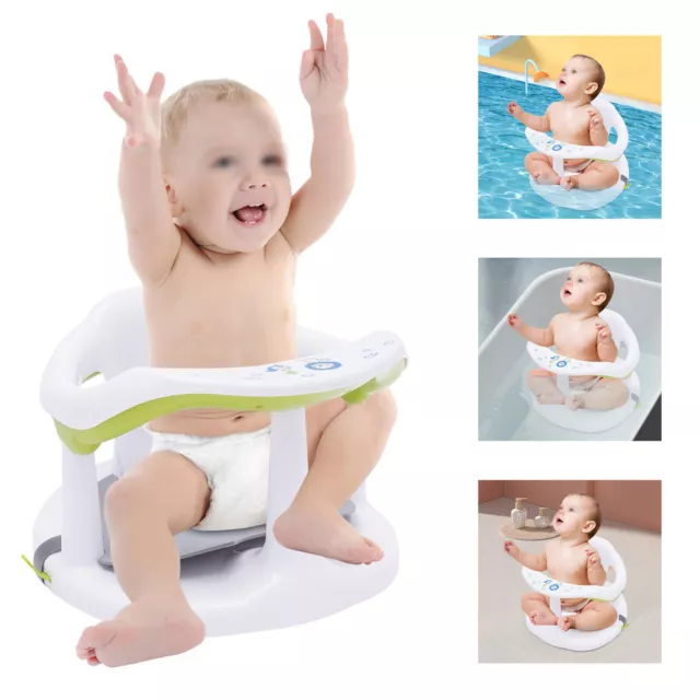 Baby Kids Bath Tub Ring Seat Infant Bath Tub Seat w/ Backrest - Green/White