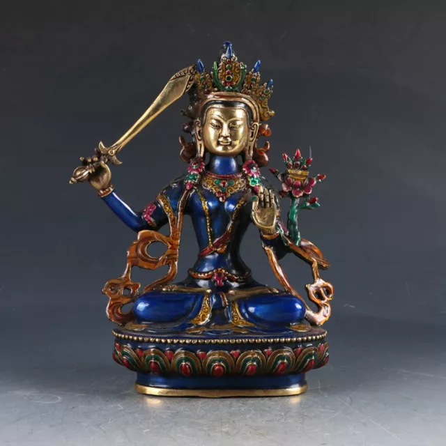 Chinese Cloisonne Handwork Carved Bodhisattva Manjusri Statue