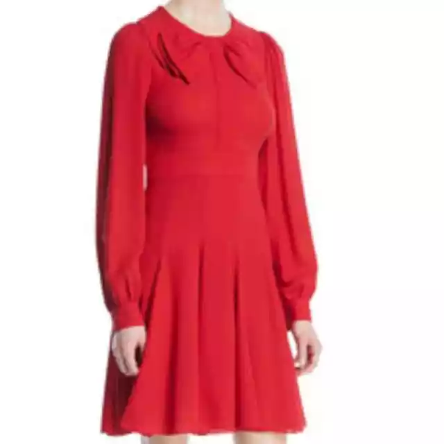Michael Kors Collection Bow Front  Silk Red Fit and Flare Georgette Dress 8 2