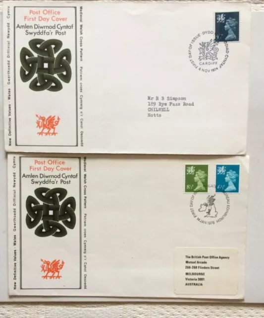 Two GB Regional first day covers with Welsh postage stamps. See photos.