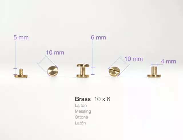 Goupilles à vis en laiton, 10x6 mm - Chicago screw Vis de ceinture et de reliure 2