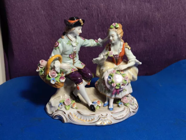 Sitzendorf Porcelain Figurine Group Courting  Hand Painted