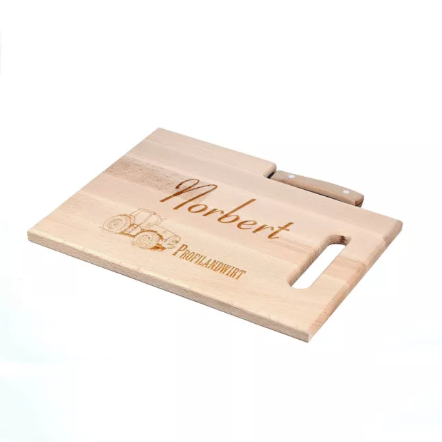 Frühstücksbrettchen Schneidebrett mit Messer inkl. Gravur Motiv Profilandwirt