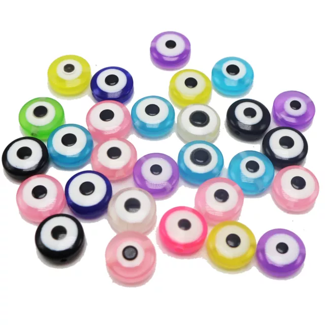 100 Mixed Colour Acrylic Kabbalah Evil Eye Coin Rondelle Beads 12X6mm 10X5mm