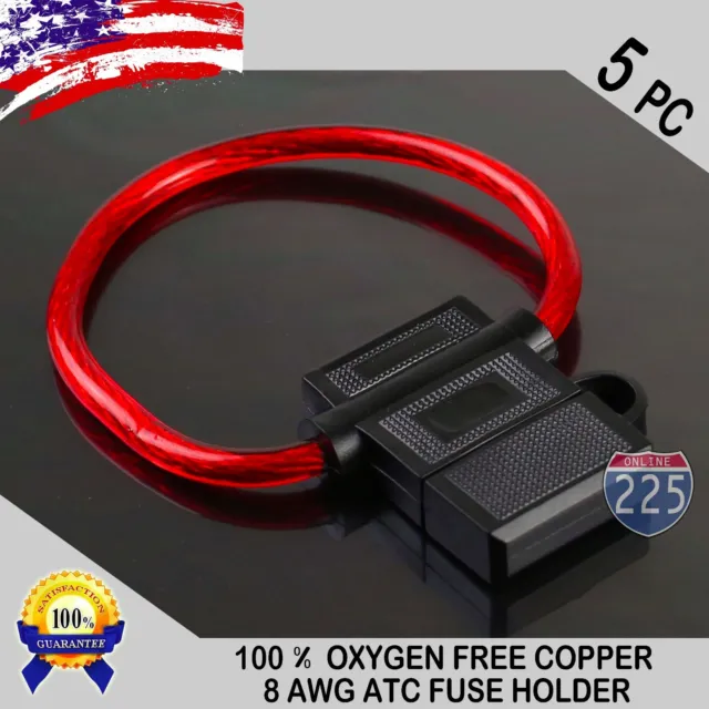 5 Pack 8 Gauge ATC In-Line Blade Fuse Holder 100% OFC Copper Wire Protection US
