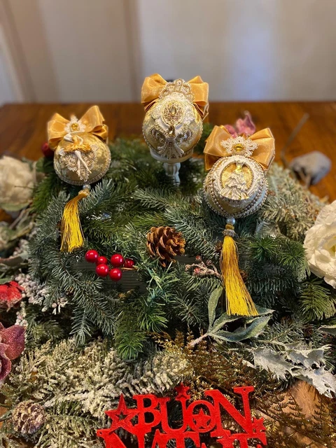 Set 48 Palline Di Natale In Velluto Beige E Creme, Diametri 8/6/4 Cm, Decorazioni Per Albero E Casa
