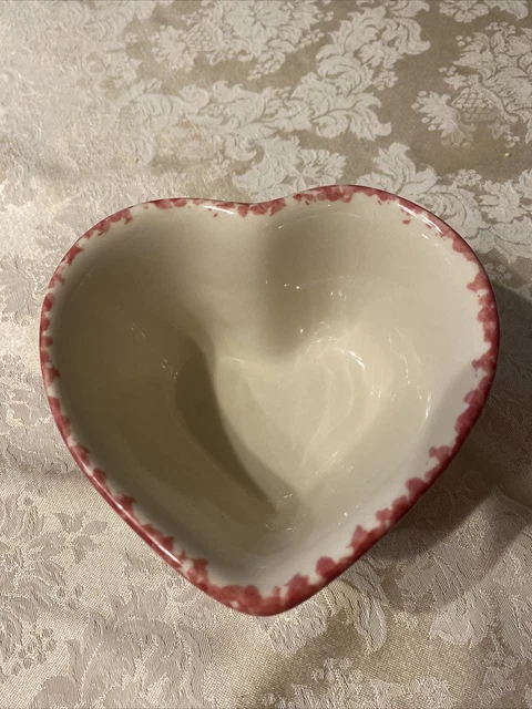 Roseville Pottery Red Spongeware Heart Shaped Bowl Dish USA Gerald Henn 3