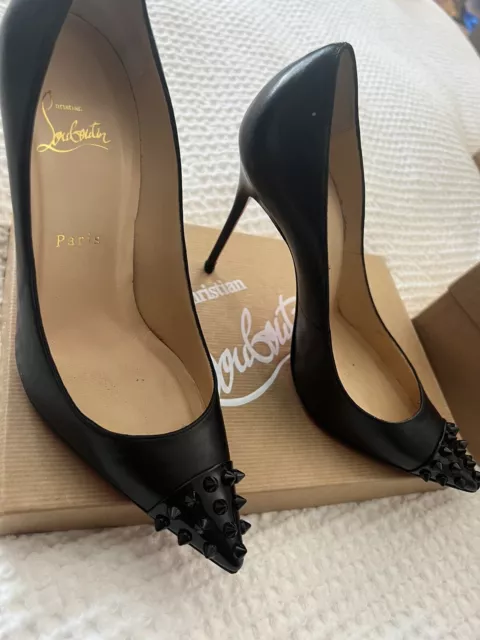 Christian Louboutin Geo Black Leather Pumps Spike Patent Toe Cap