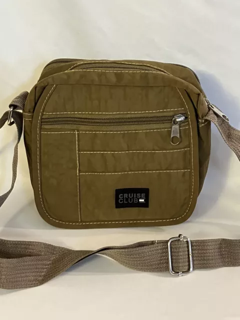 CRUISE CLUB Adjustable Cross Body Bag Olive Green Khaki Nylon Light Weight Purse