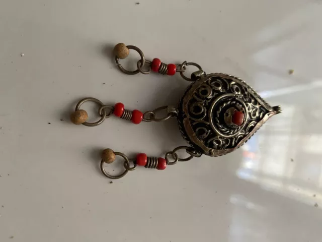 Very Old Rare Ancient Viking Amulet Silver Artefact Authentic With A Red Stone