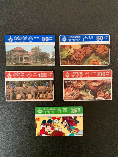 Télécartes de collection- Phone cards Thaïlande - Lot de 5 cartes sont éléphants