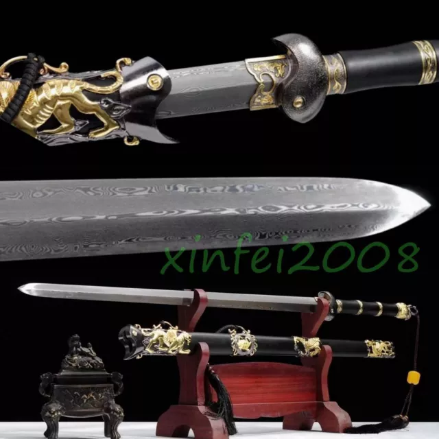 Handmade Chinese Kung Fu Sword Sharp Damascus Blade Wushu Tai Chi Jian Full Tang