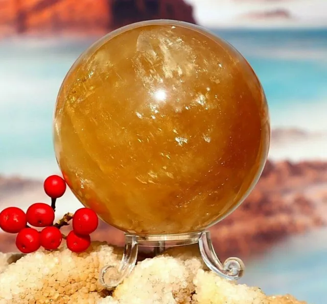 Amazing Honey Calcite Large Polished Sphere - Natural Raw Mineral Healing 834g