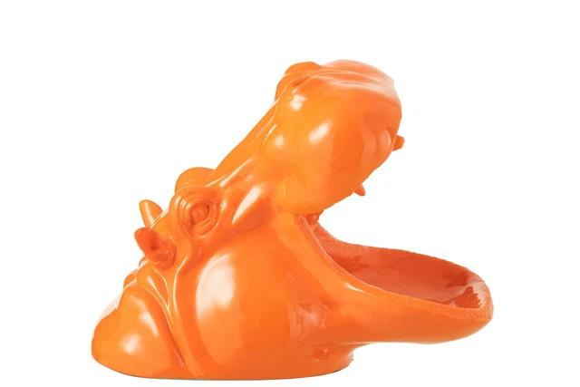 3er Set Nilpferdköpfe aus Kunststoff in Orange – Lebendige Tischdekoration