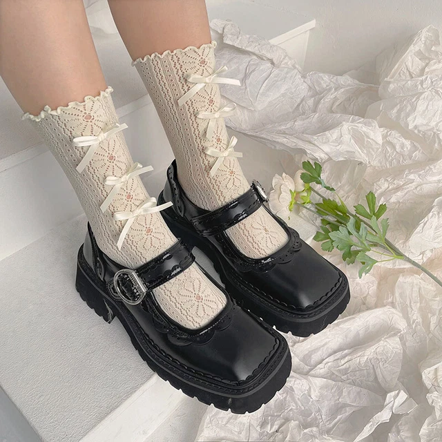 3 Paia Giapponese Donna Lolita Calzini Bambine Cavo Floreale Pizzo Arco Vitello