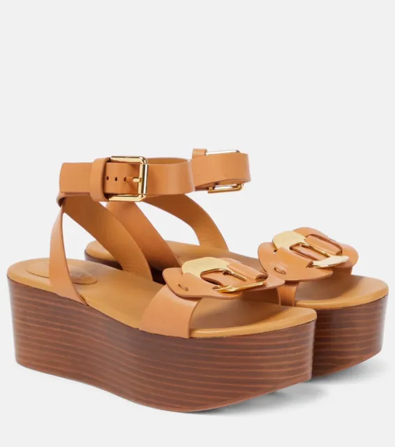 See by Chloe 39 9 Chany Leather Platform Sandals Brown Buckled Ankle Strap