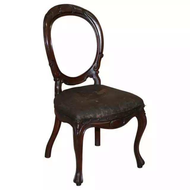 Victorian Hand Carved Mahogany Spoon Medallion Back Occasional Dining Chair