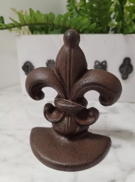 Cast Iron Fleur De Lis Door Stop Bookend  - Brown