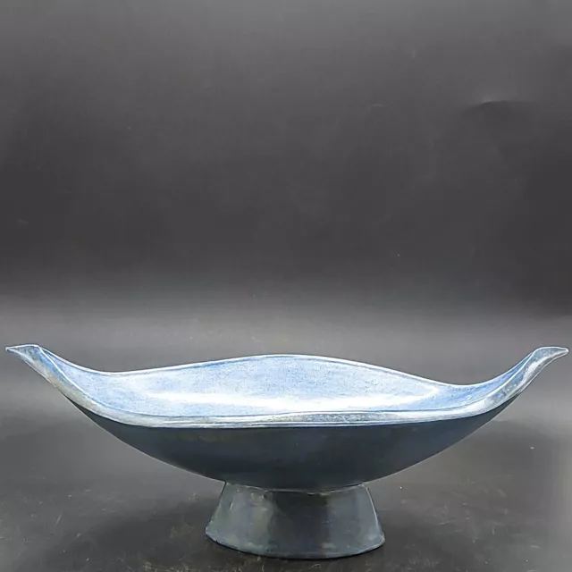 Vintage Art Pottery Purple Glazed Trinket Bowl Pedestal Pointed On Both Ends