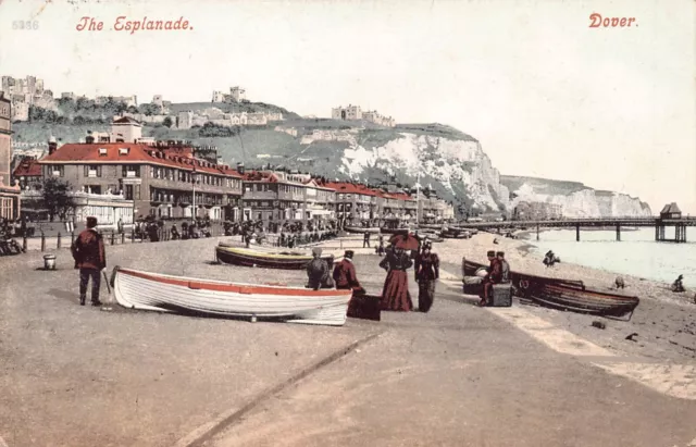 Postkarte - Die Esplanade - Dover - Kent - 1906 - Boote - Pier - Cliffs