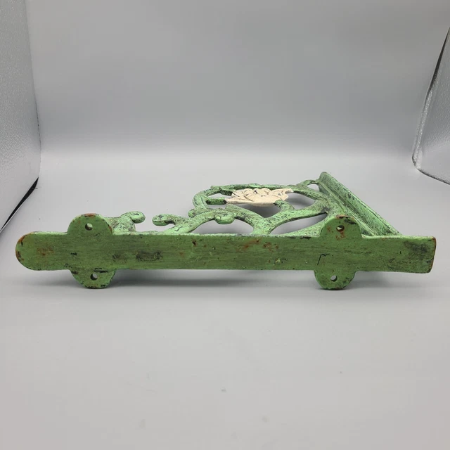 Cast Iron 1 Shelf Bracket Rustic vintage Style 11" x 11" green white flower 6