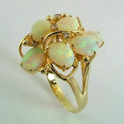 2.50Ct Ovale Naturale Opale di Fuoco Decorato Donna Anello 14k Oro Giallo
