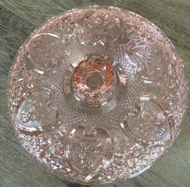 KIG MALAYSIA DEPRESSION Glass Pink Footed Candy Dish with Lid Hearts