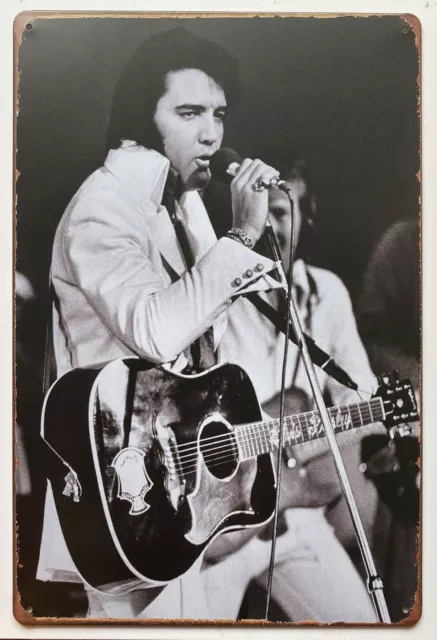 Elvis Presley Rock & Roll Singer Monochrome Tin Metal Wall Sign Door 30 x 20 cm