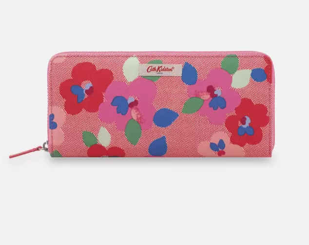 Cath Kidston Pink & Red Continental Pansy Twill Floral Wallet. New With Tag