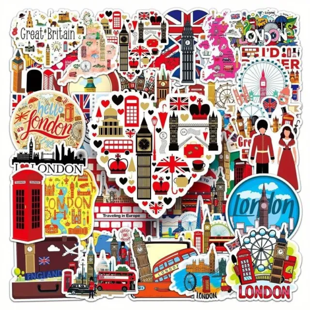 50 Pieces London City Travel Graffiti Stickers - Laptop Skateboard Luggage Decal