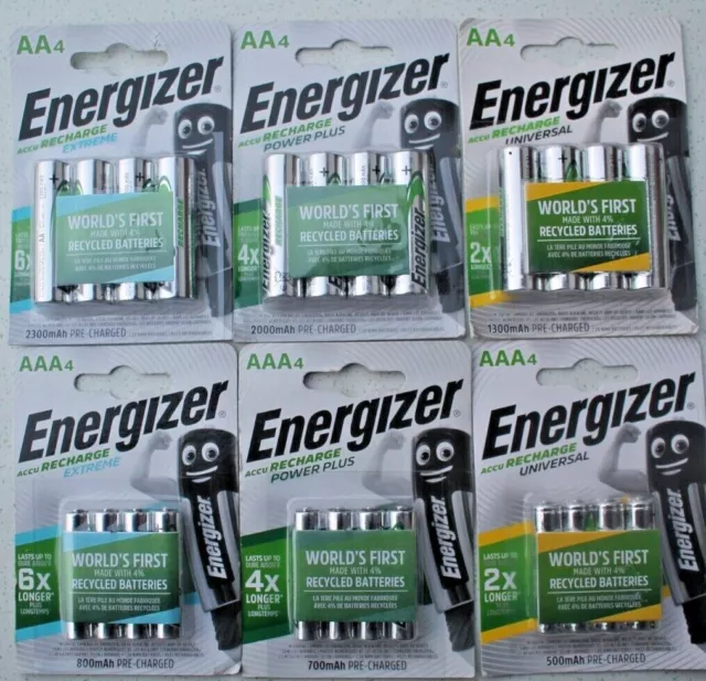 ENERGIZER RECHARGEABLE BATTERIES AAA 500 700 800 AA 1300 2000 2300mah NiMH