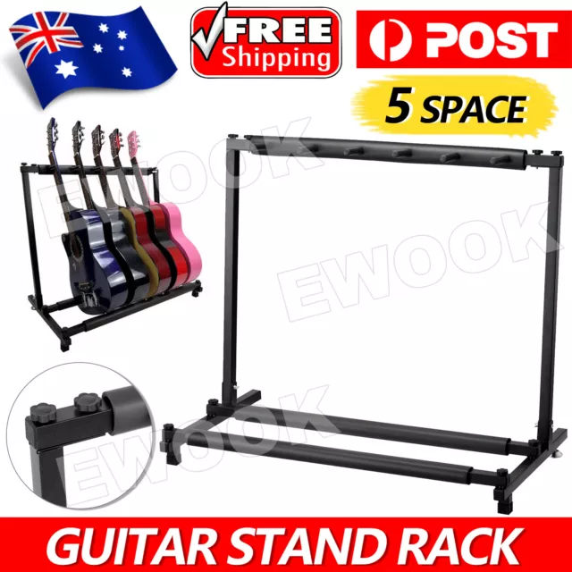Stylish Guitar Stand Tidy Storage Rack Fits 5 Guitars Metal Padded Foam