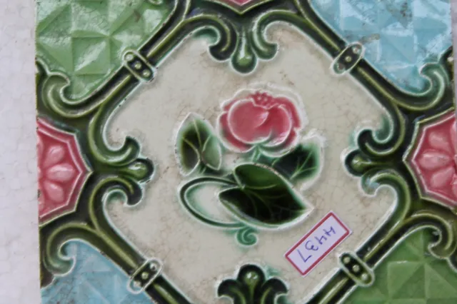 Vintage Tile Art Nouveau Majolica Pink Flower Design Architecture Tile Nh4437 3
