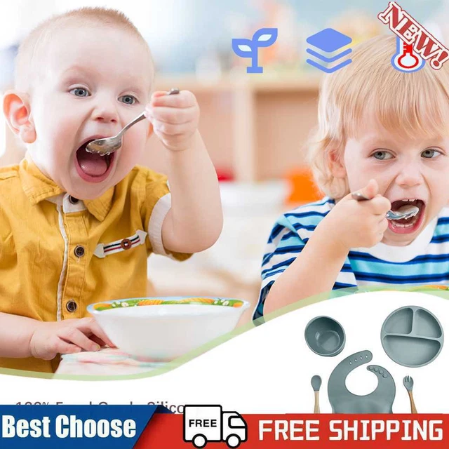 Juego de 5 piezas/juego de vajilla para bebés de silicona antideslizante para bebés