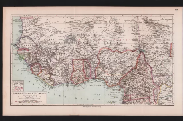 Landkarte map 1912: Ober-Guinea und West-Sudan. Nigeria Kamerun