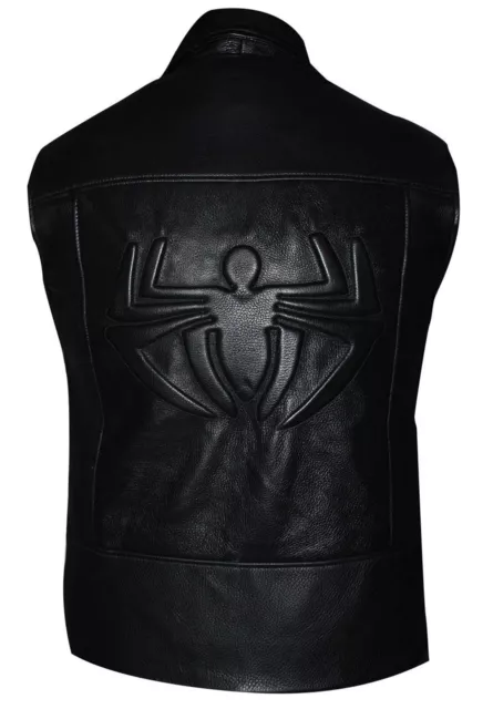 Mens Black Biker Motorcycle Noir Halloween Genuine Leather Vest Jacket