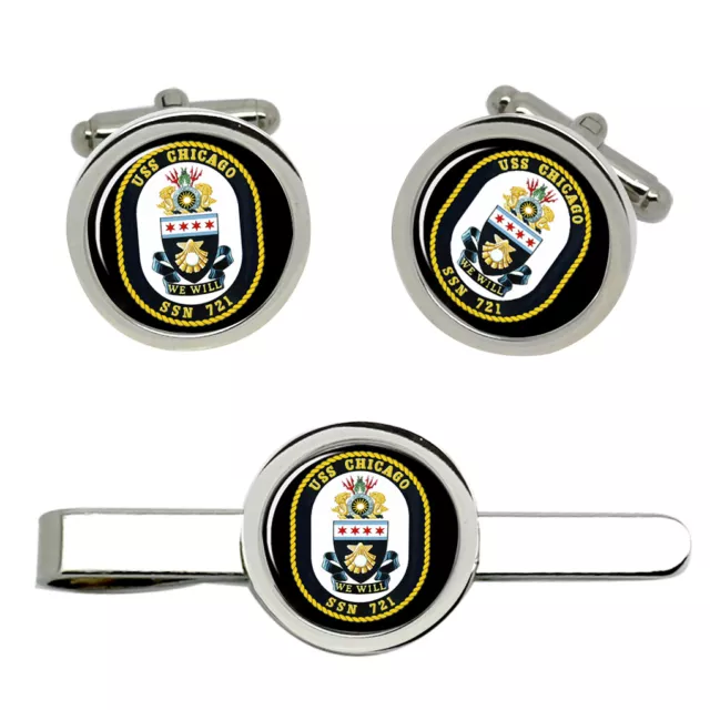 USS Chicago (SSN-721) Cufflinks and Tie Clip Set