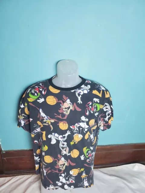 Space Jam Looney Tunes Characters All Over T-Shirt Men's Size Small Women's L