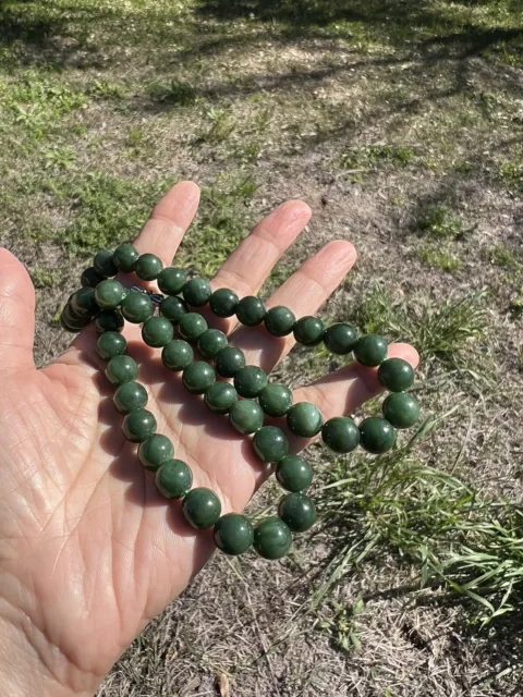 18 inch Russian Siberian Green Nephrite Jade 10mm bead Necklace D51 1