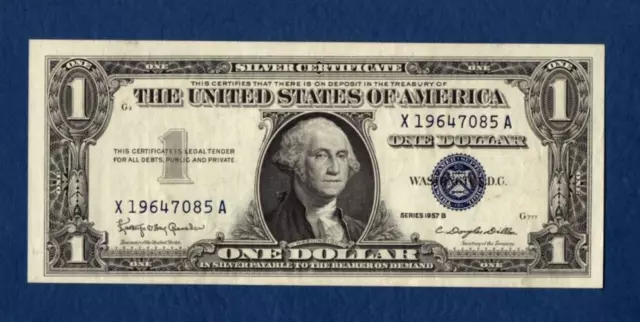 1957B Silver Certificate One Dollar Bill $1 Blue Seal Circulated - X19647085A