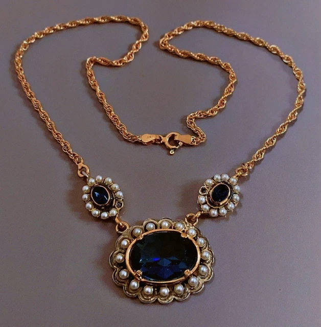 Collier Perles Saphir D'Autriche Et Argent Massif 925 - 44 Cm - Fait Main France - Neuf étiqueté