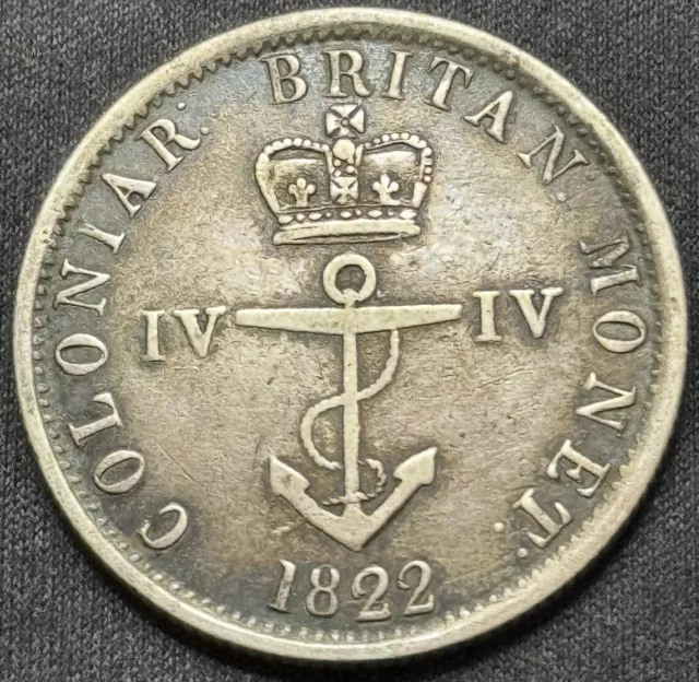 1822 British West Indies 1/4 Quarter Dollar Anchor Silver Coin