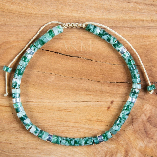 Woman Dainty Bracelet Green Spot Jasper Delicate Minimalist Bracelet Classy UK