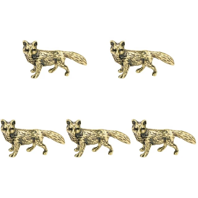 5x Fox-shape Desktop Brass Animal Tea Pet Brass Animal Statue