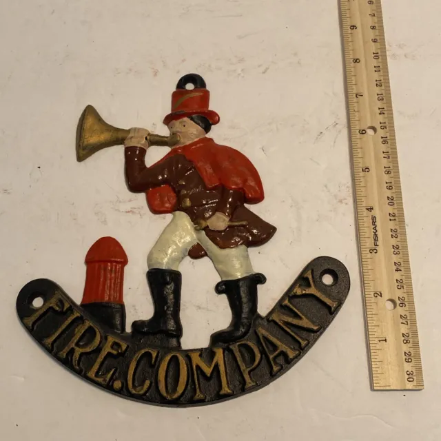 Vintage Firefighter Fireman Fire Company Helmet Horn Cast Iron Plaque Wall Decor
